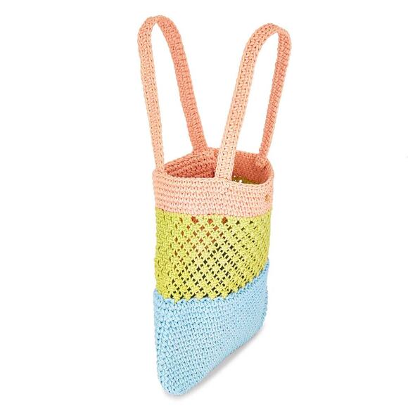 RARE Lele Sadoughi Pastel Colors Crochet Summer Vacation Tote Gold Logo - Picture 4 of 11